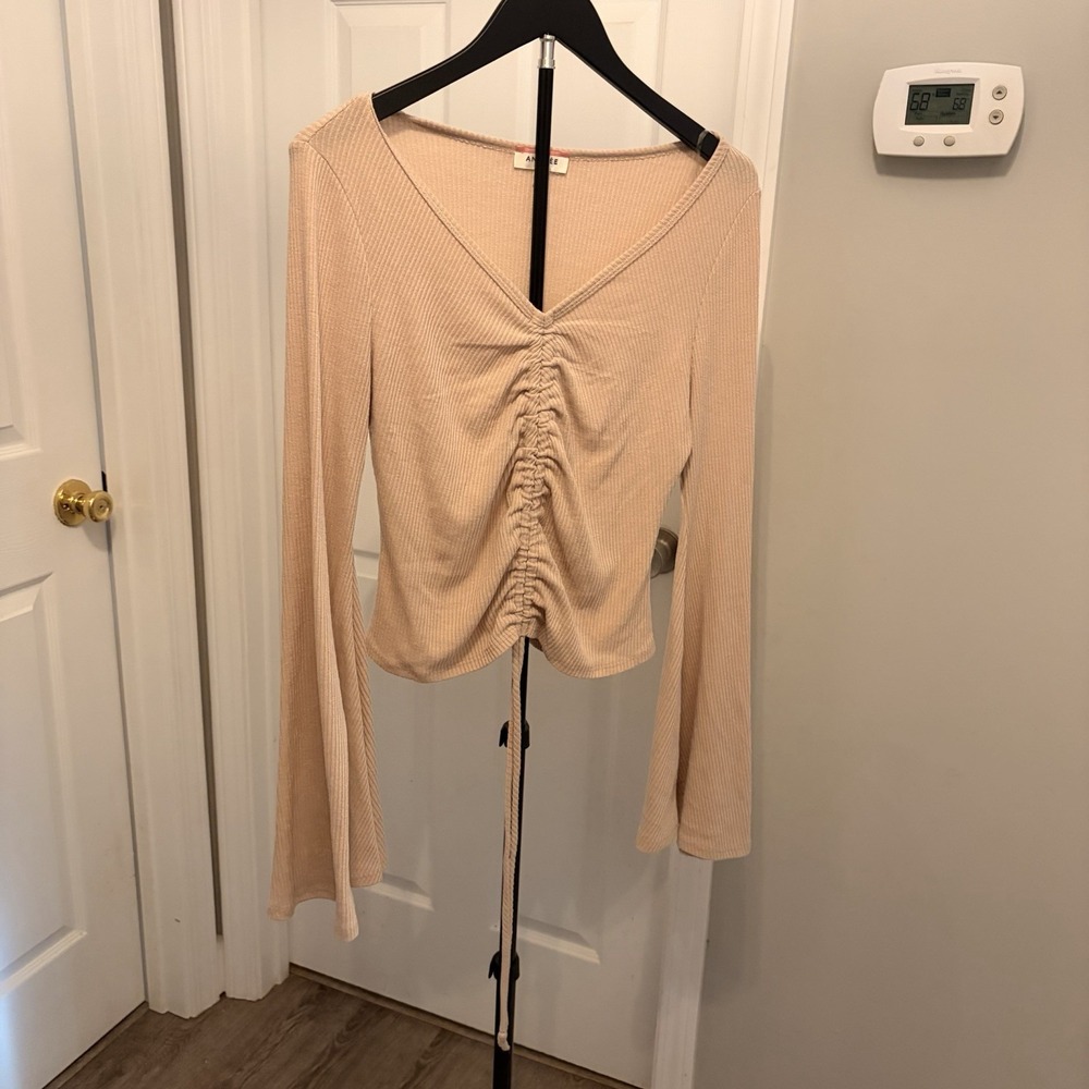 Andree by Unit Giselle Blouse Med Ribbed Ruched Fairycore Coquette Crop Top EUC